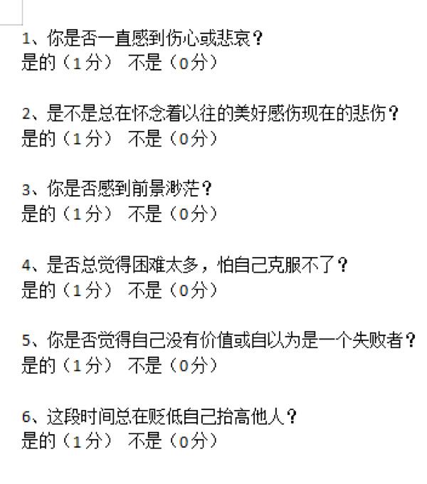 抑郁症测试题免费自测90题,抑郁症测试题免费自测